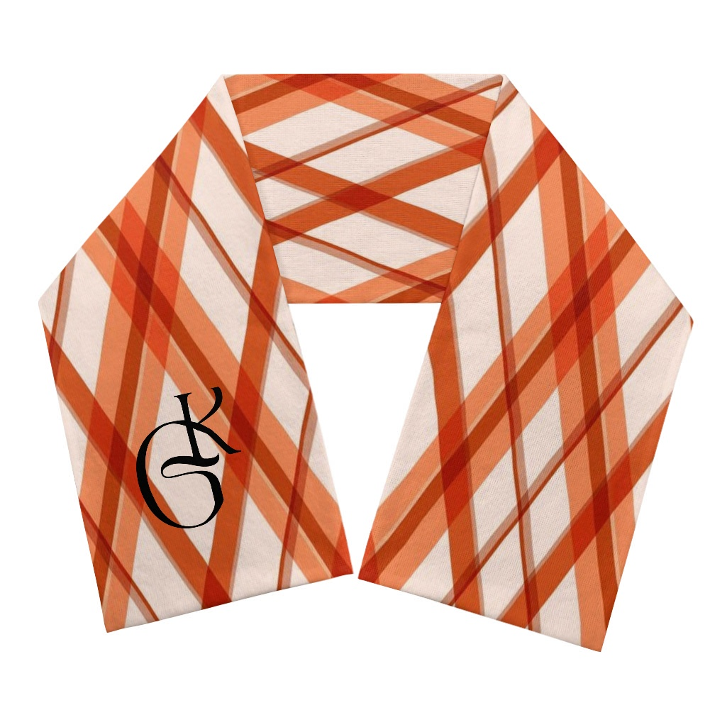Burnt Orange and White plaid jacket with beanie and or Scarf