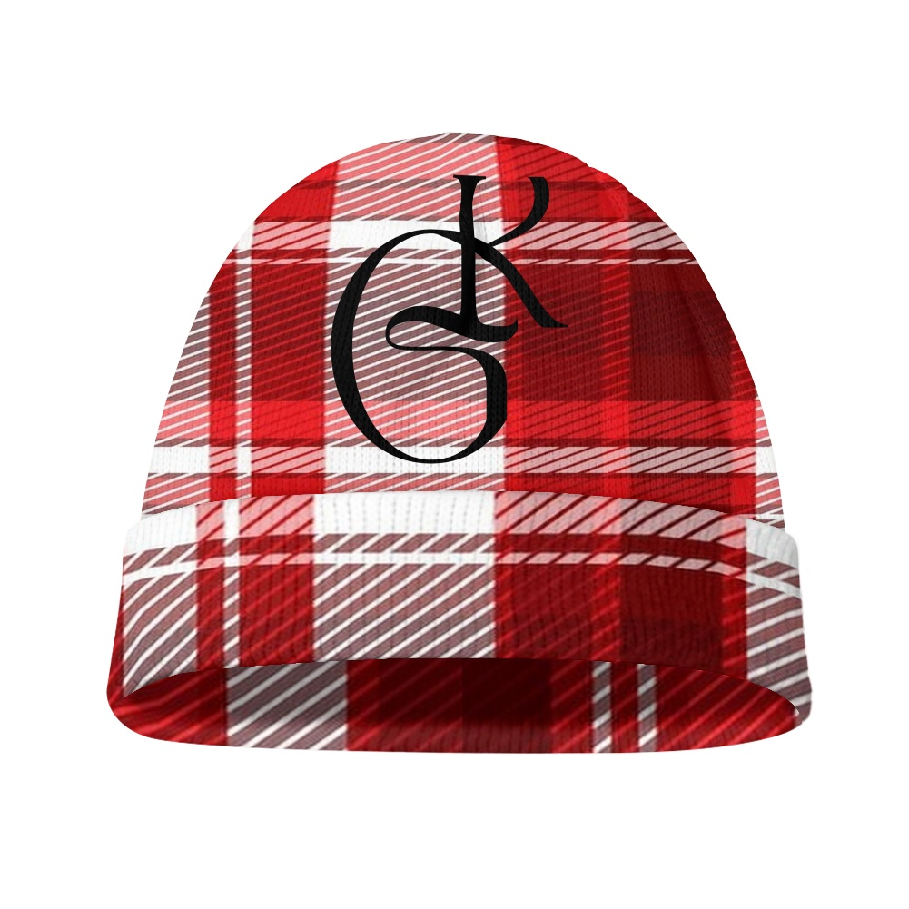 Red and White plaid jacket with beanie and or Scarf