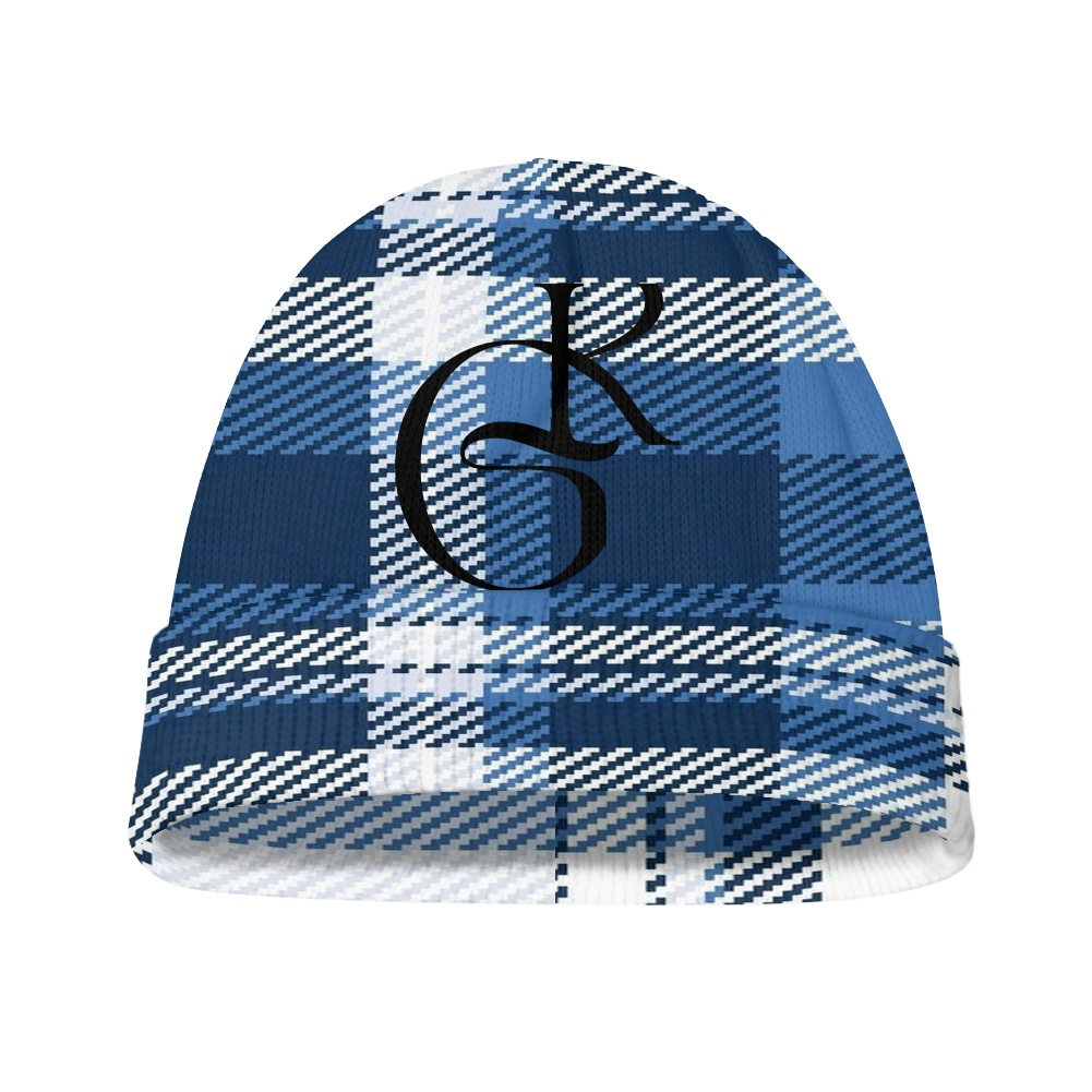 navy and White plaid jacket with beanie and or Scarf 2