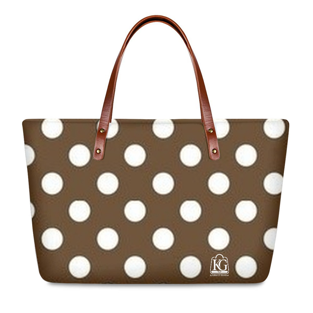 K & G Chocolate and White Polka Dot Dress with Handbag