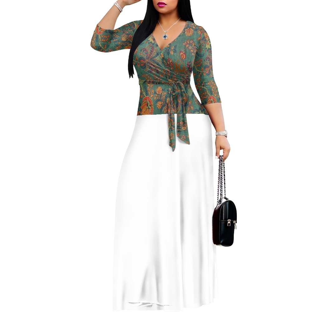 K & G Green and Orange Paisley Dress with Black Border Tote Bag