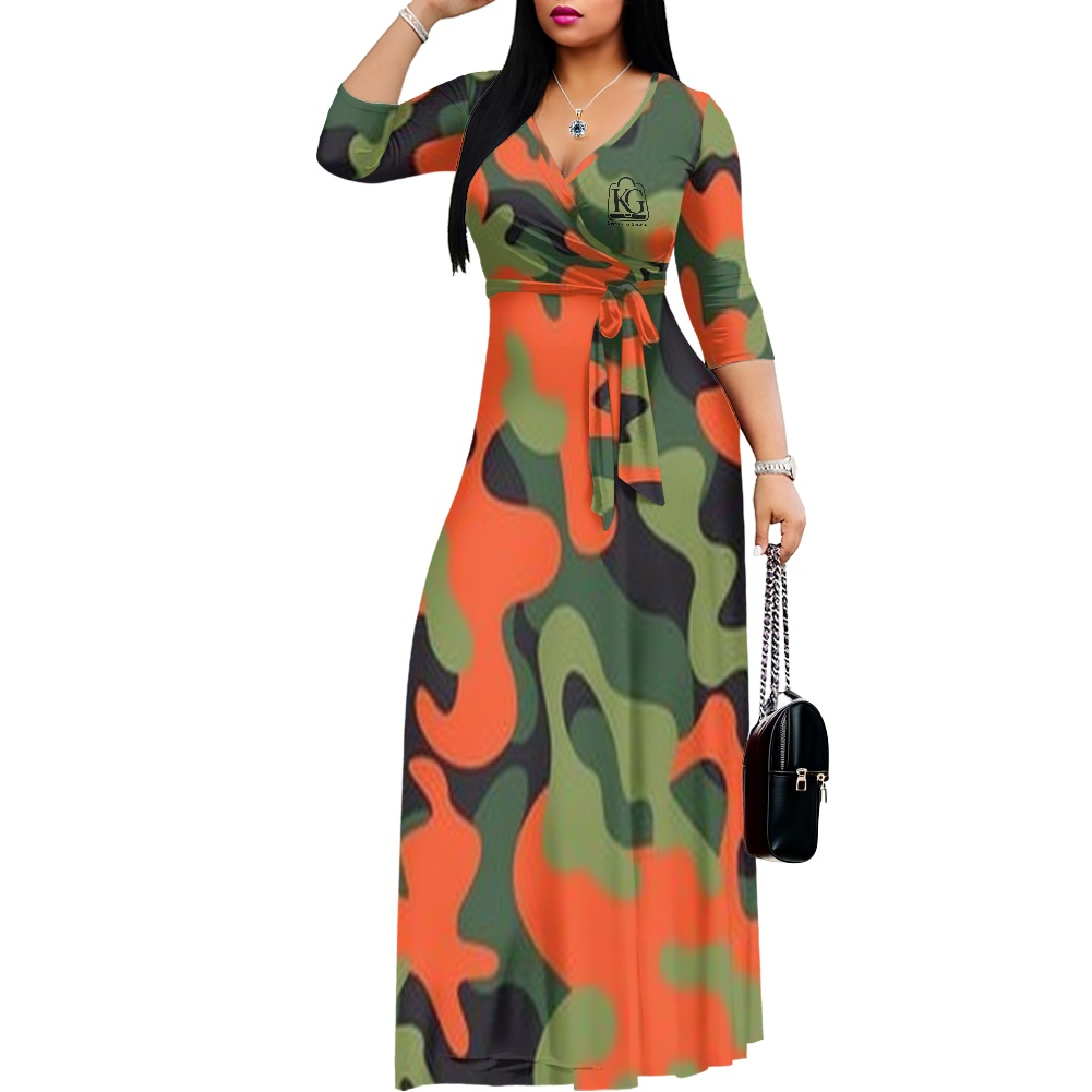 K & G Green and Orange Camouflage Dress with a Tote Bag