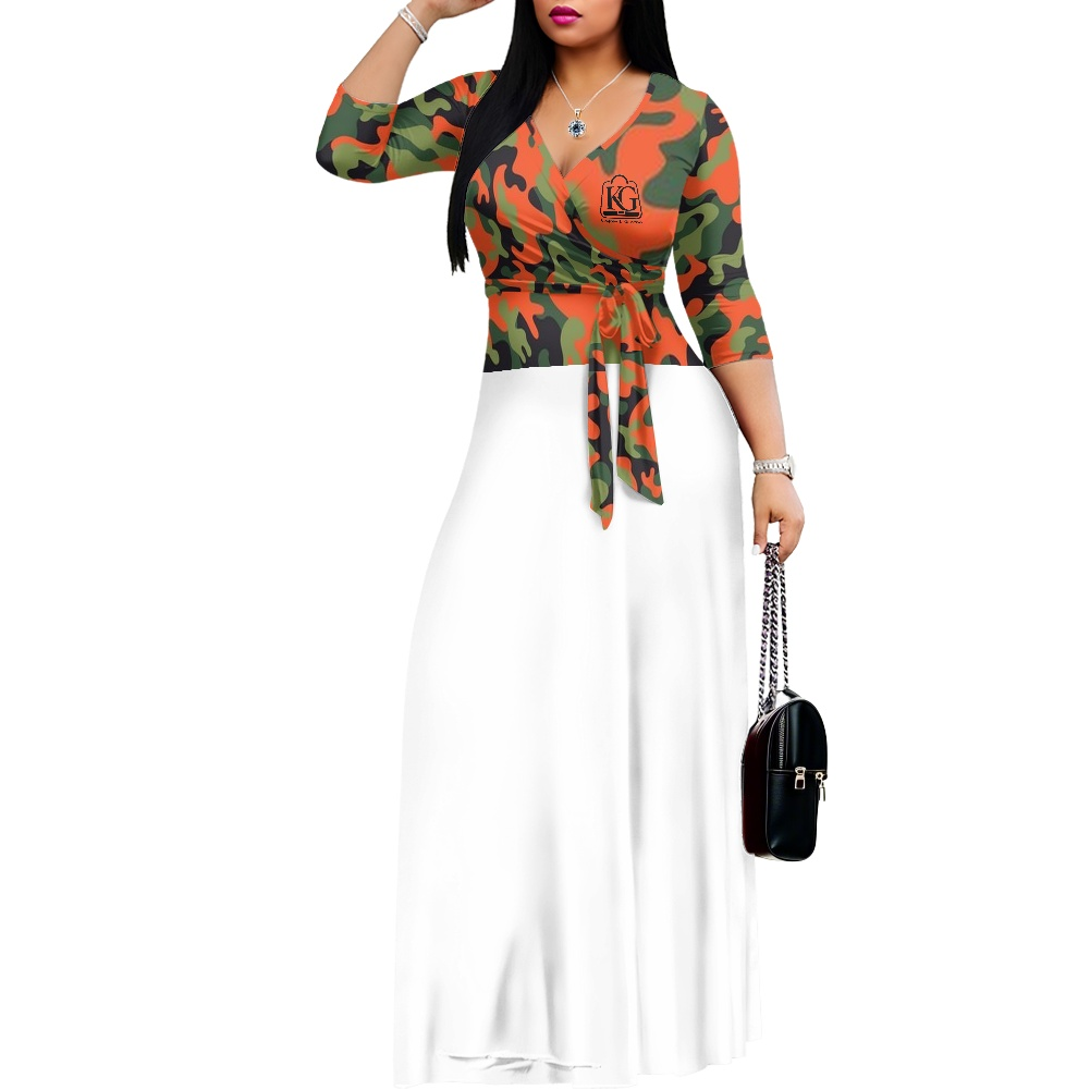 K & G Green and Orange Camouflage Dress with a Tote Bag