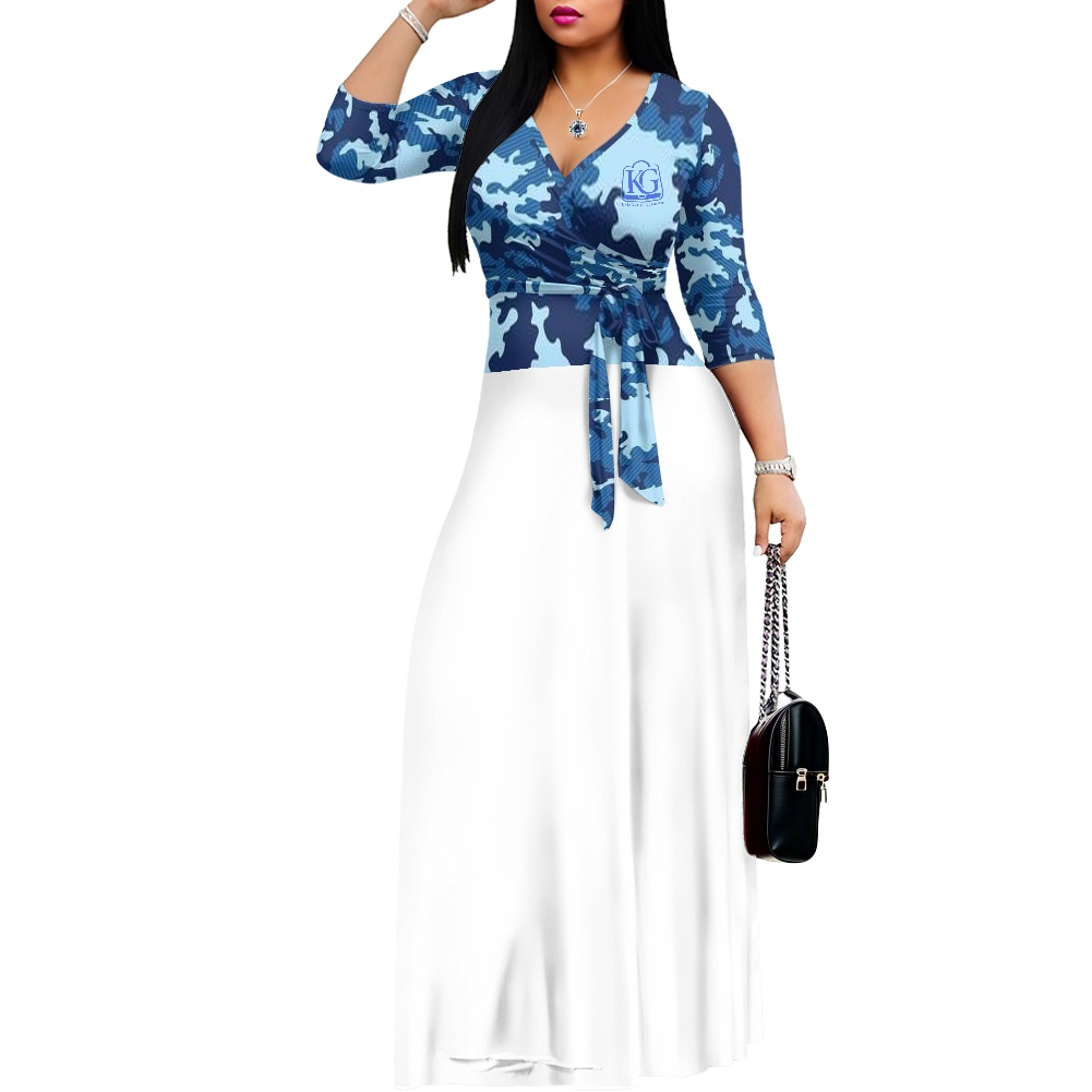 K & G Navy and Blue Camouflage Dress with a Tote Bag