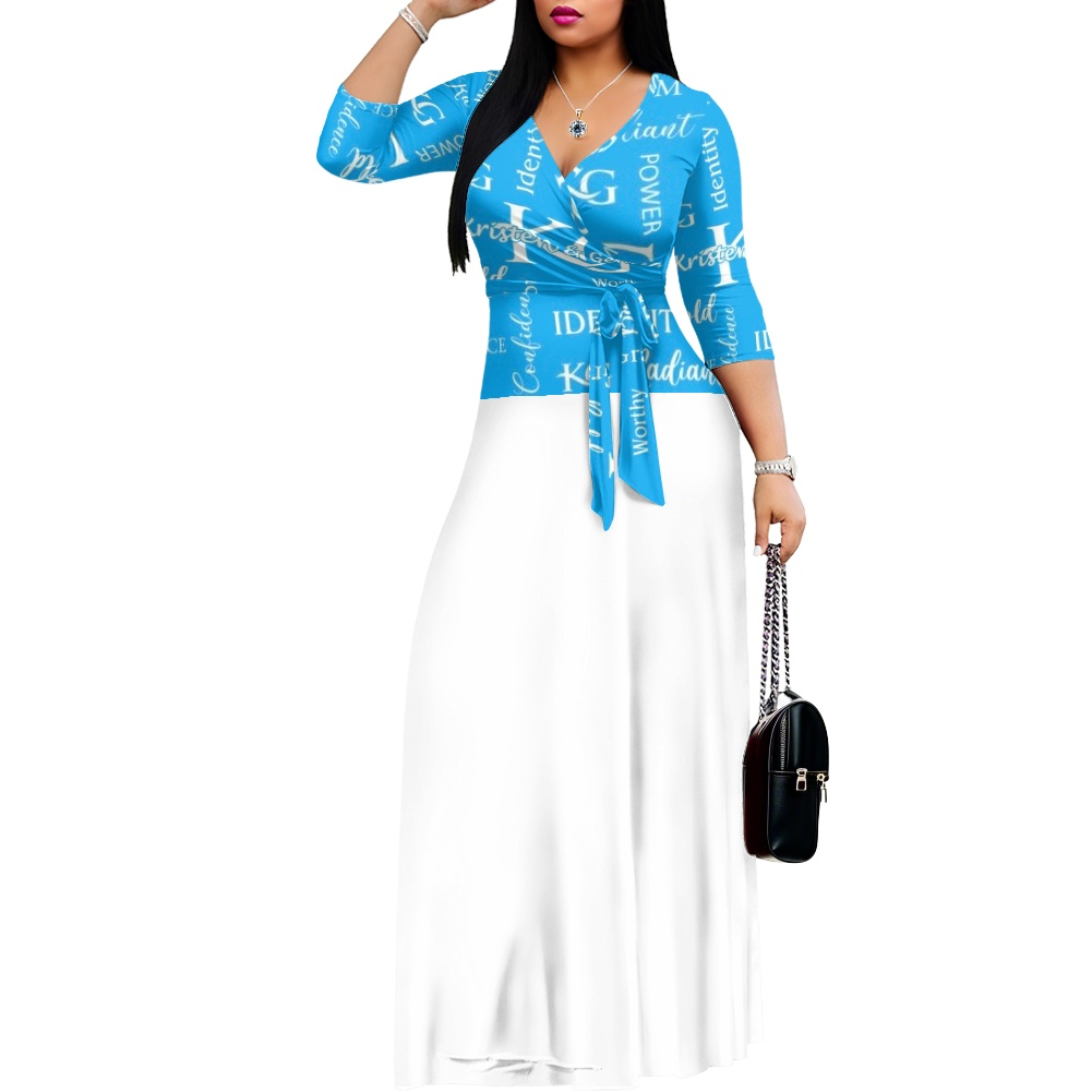 K & G Teal and White Confidence Dress with a Handbag