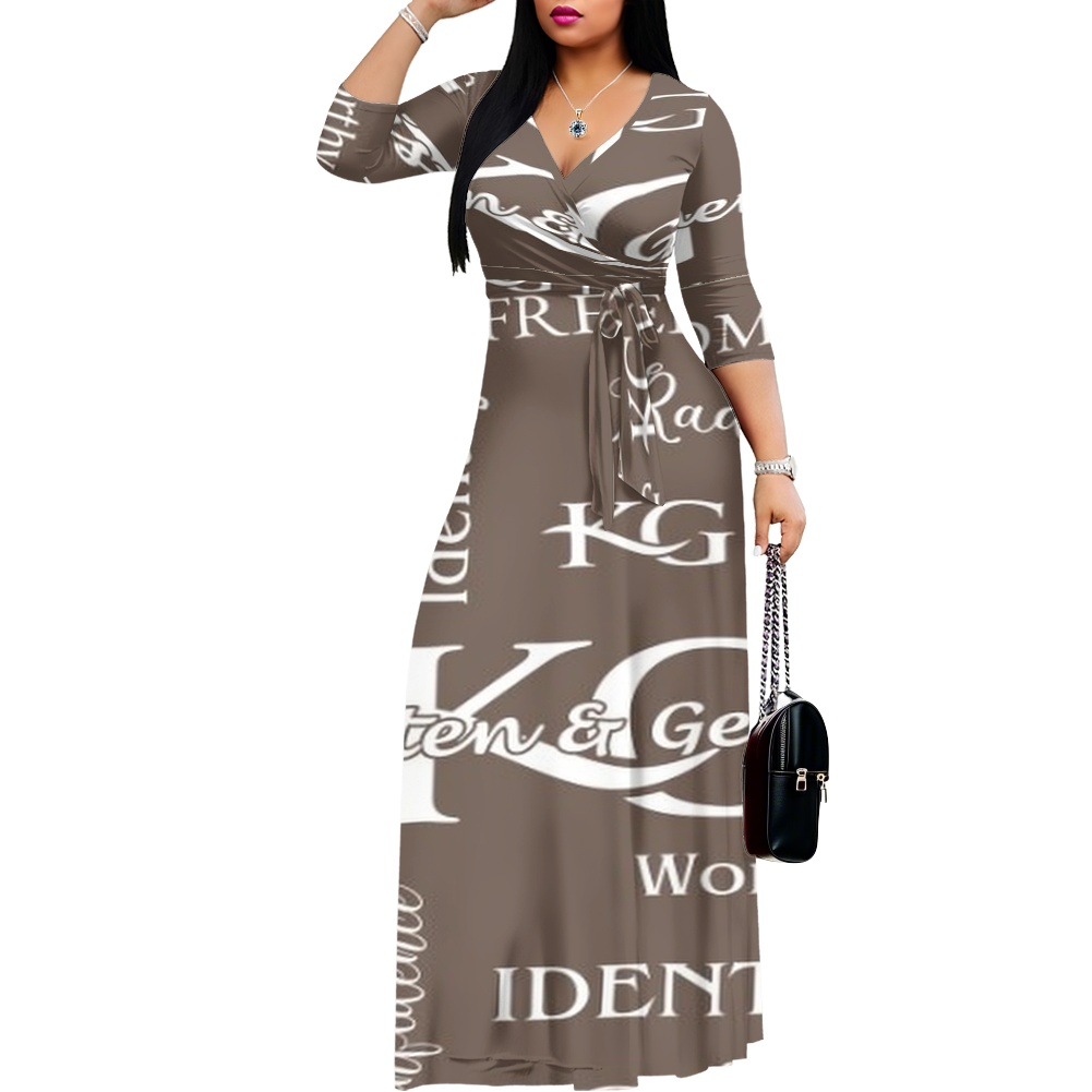 K & G Chocolate and White Confidence Dress with a Handbag