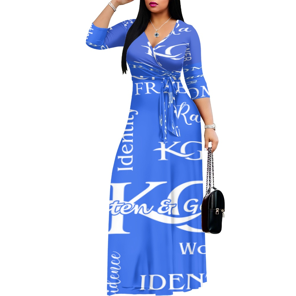 K & G Royal/Teal Blue and White Confidence Dress with a Handbag