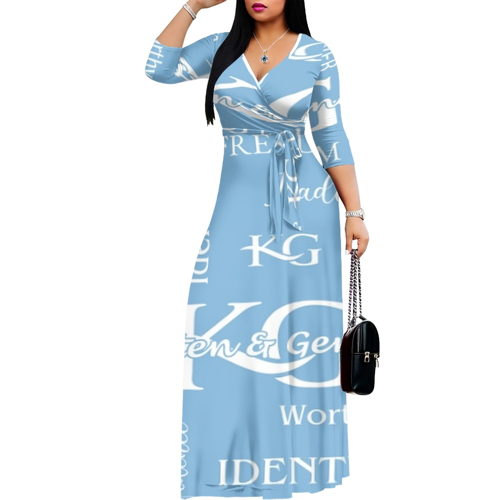 K & G Royal/Teal Blue and White Confidence Dress with a Handbag