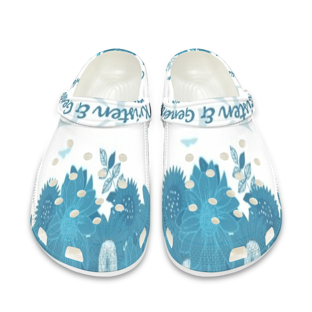 Teal Blue and White K & G Crocs
