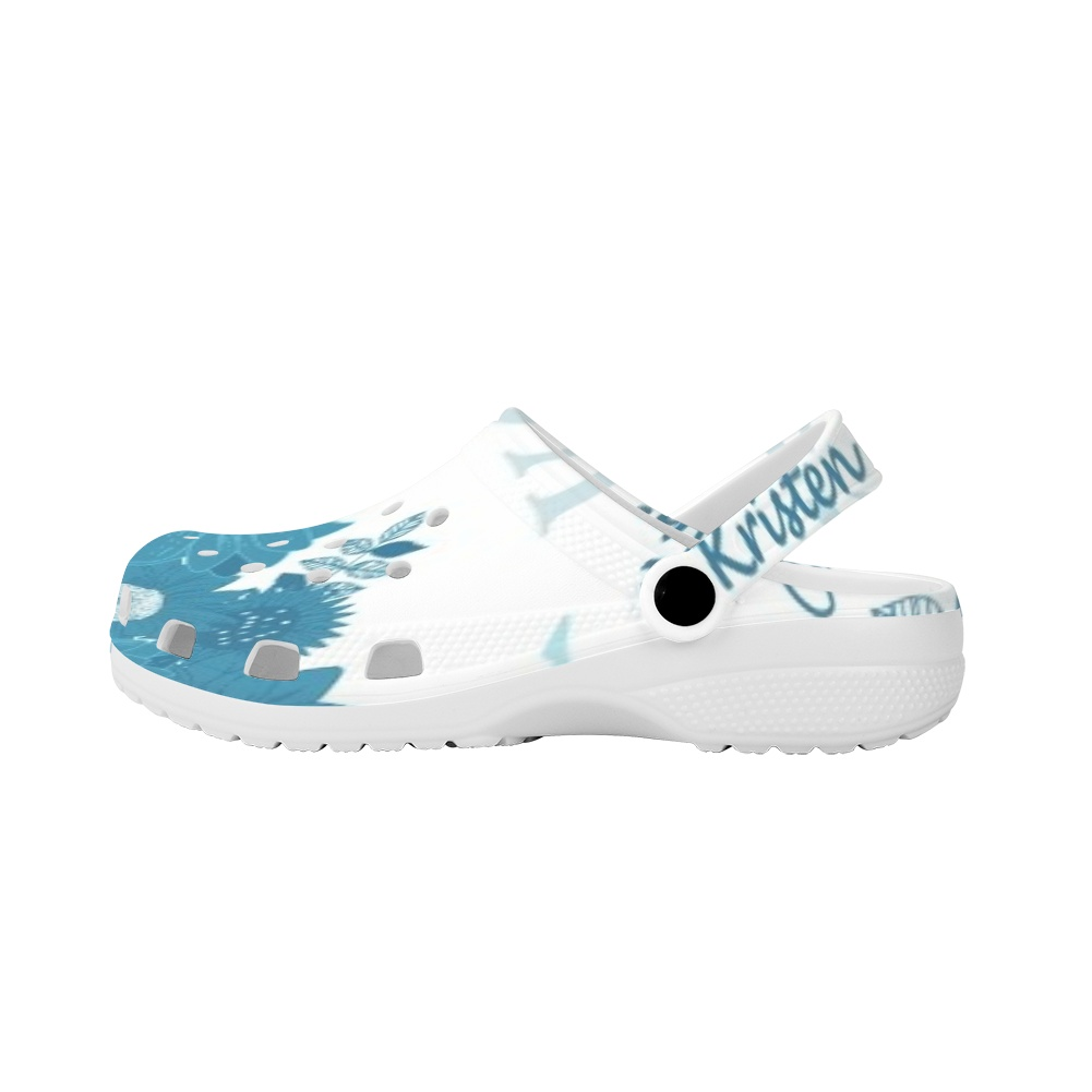 Teal Blue and White K & G Crocs