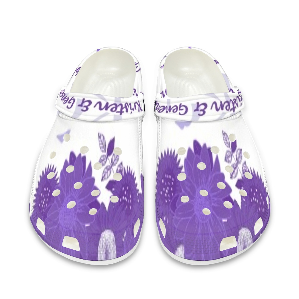 Purple and White K & G Crocs