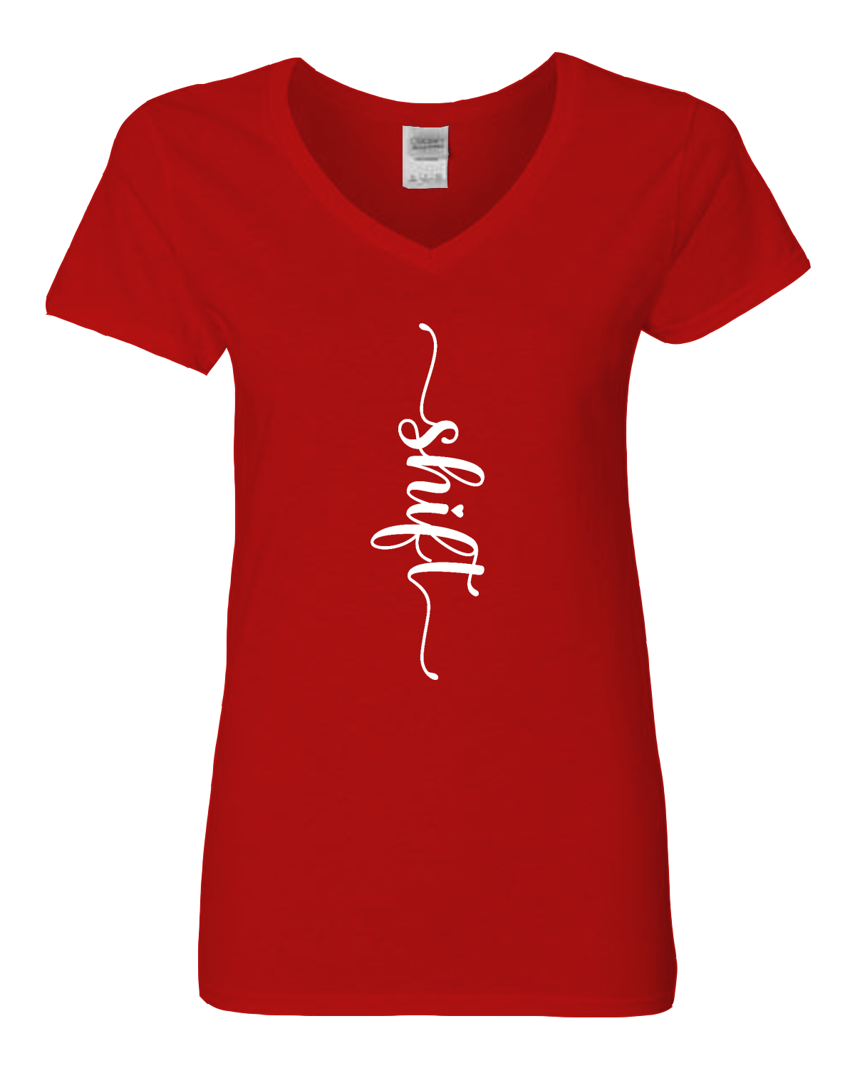White print Gildan Heavy Cotton™ Women’s V-Neck T-Shirt | 5V00L