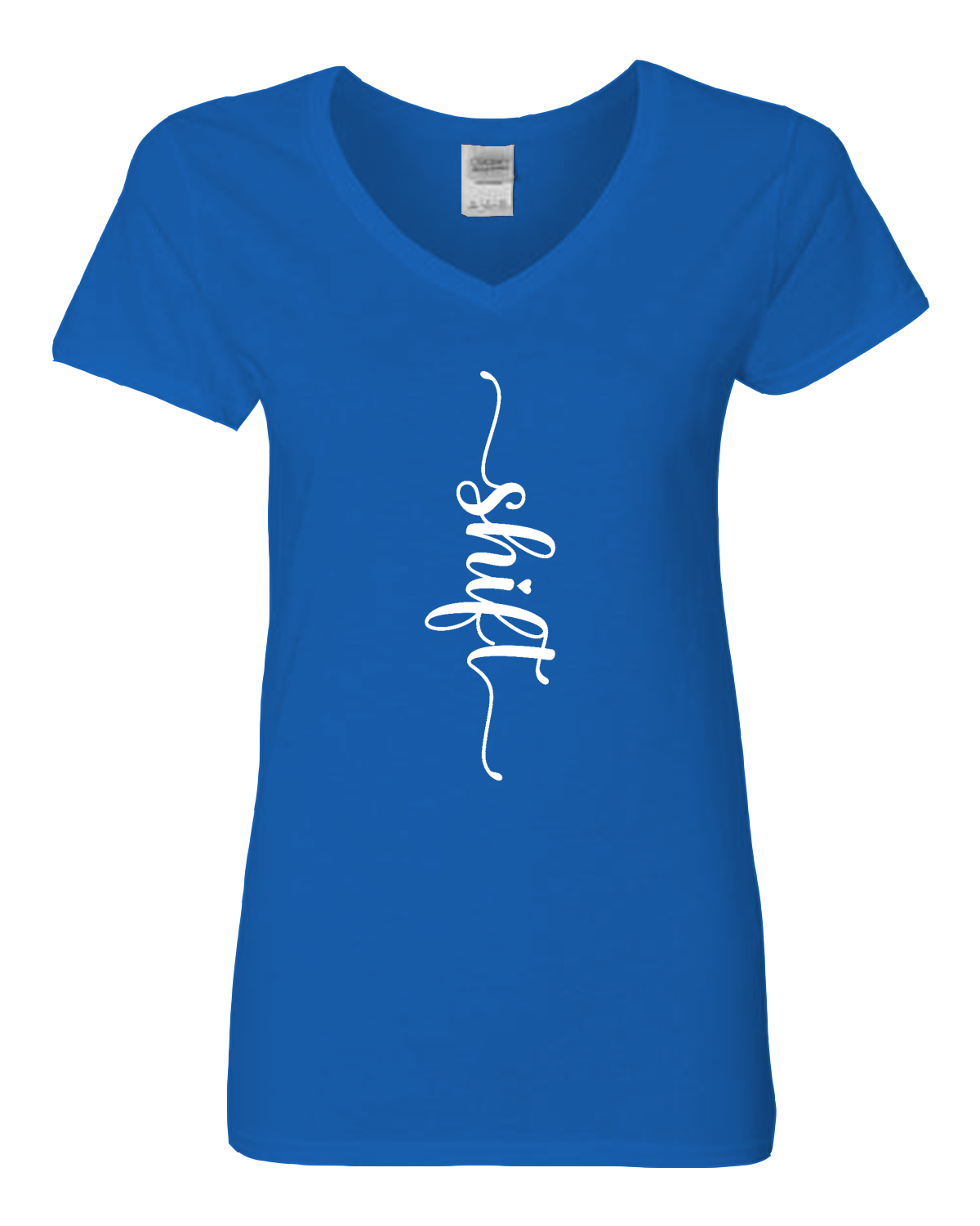 White print Gildan Heavy Cotton™ Women’s V-Neck T-Shirt | 5V00L