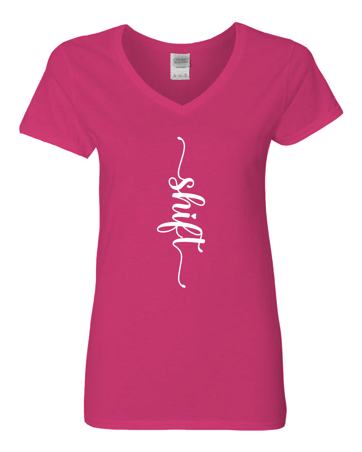 White print Gildan Heavy Cotton™ Women’s V-Neck T-Shirt | 5V00L