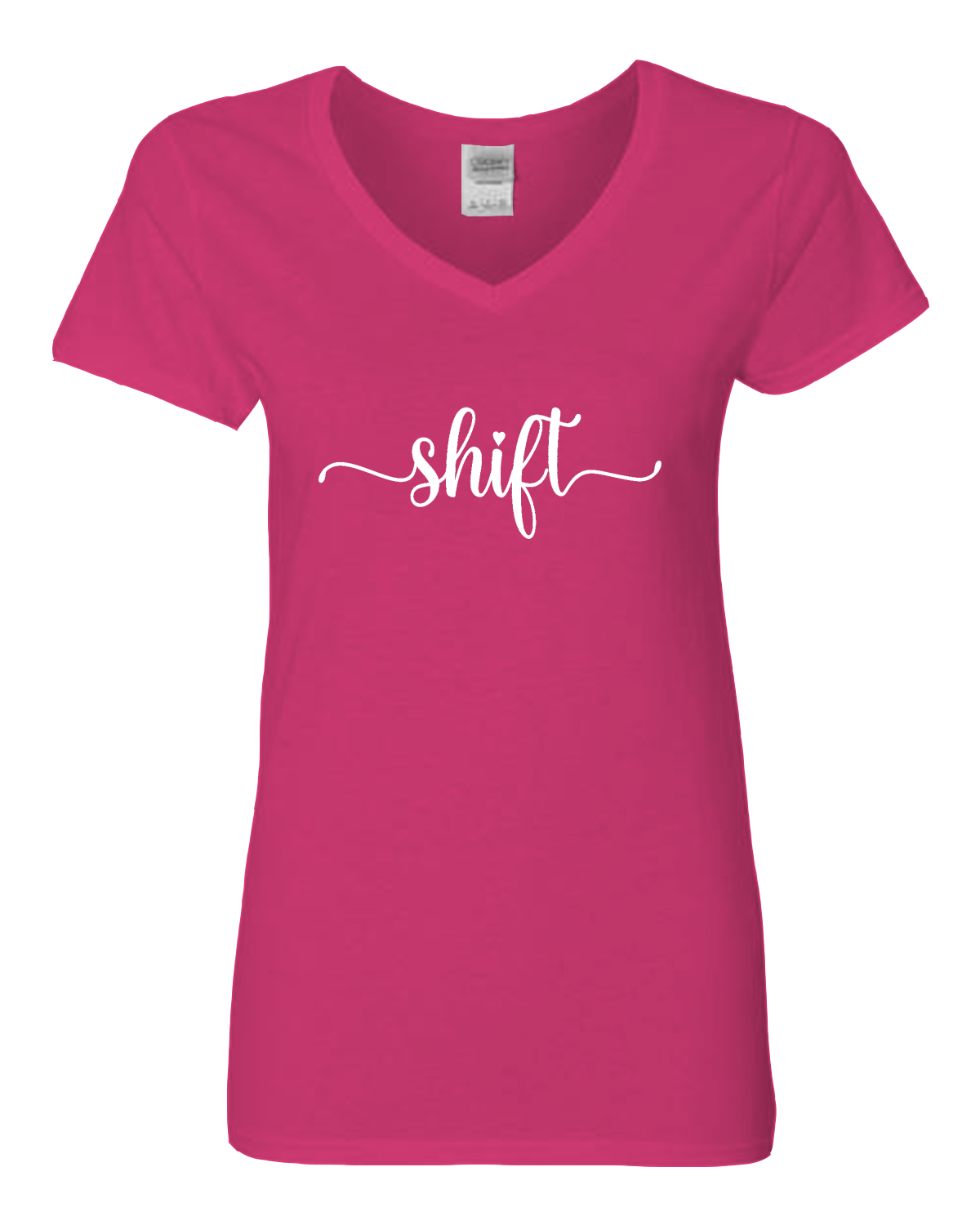 White print Gildan Heavy Cotton™ Women’s V-Neck T-Shirt | 5V00L