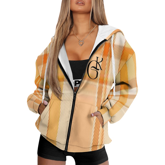 Orange and Tan plaid jacket with beanie and or Scarf