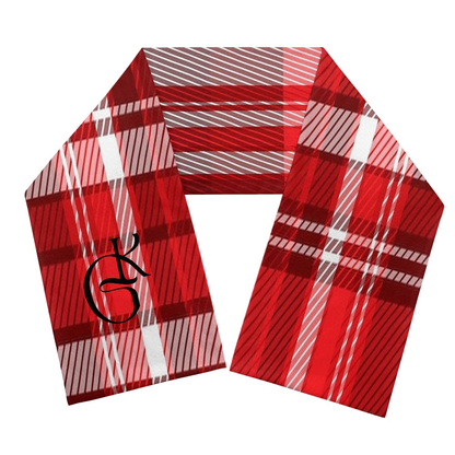 Red and White plaid jacket with beanie and or Scarf