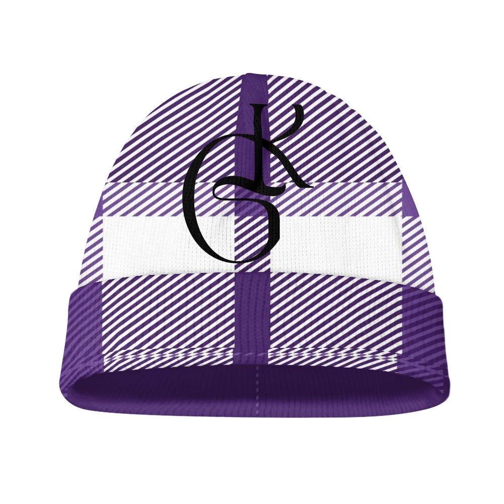 Purple and White plaid jacket with beanie and or Scarf