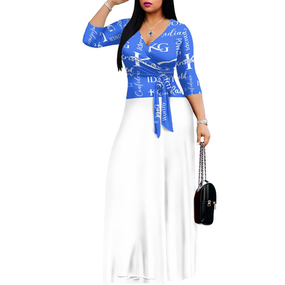 K & G Royal/Teal Blue and White Confidence Dress with a Handbag