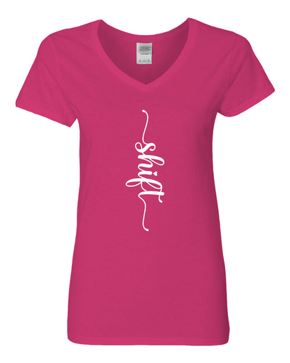 White print Gildan Heavy Cotton™ Women’s V-Neck T-Shirt | 5V00L