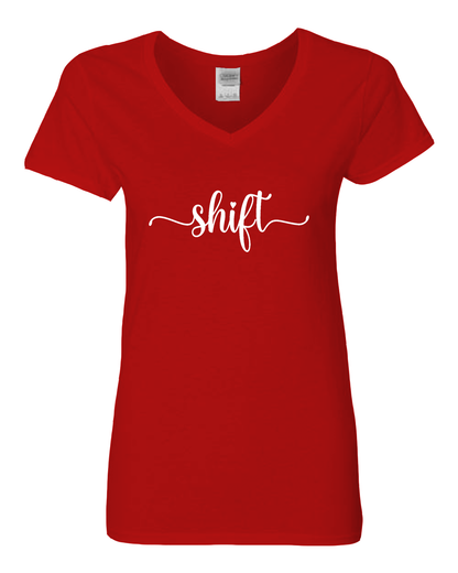 White print Gildan Heavy Cotton™ Women’s V-Neck T-Shirt | 5V00L
