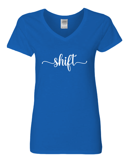 White print Gildan Heavy Cotton™ Women’s V-Neck T-Shirt | 5V00L