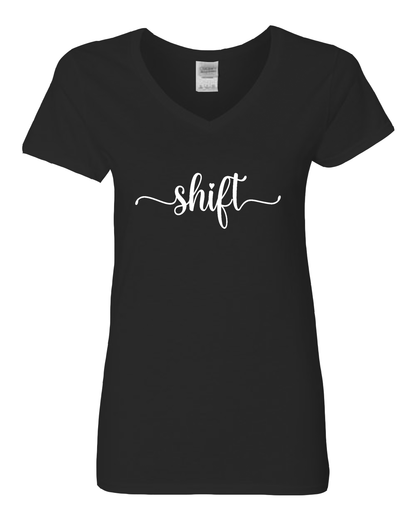 White print Gildan Heavy Cotton™ Women’s V-Neck T-Shirt | 5V00L