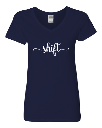 White print Gildan Heavy Cotton™ Women’s V-Neck T-Shirt | 5V00L