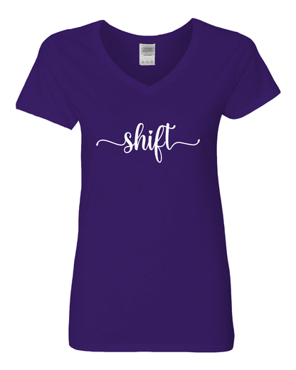 White print Gildan Heavy Cotton™ Women’s V-Neck T-Shirt | 5V00L