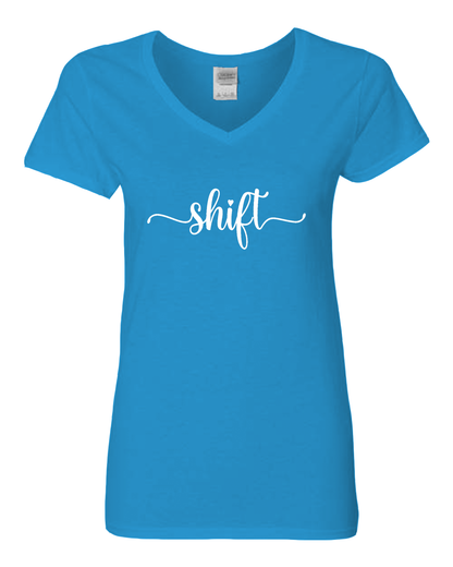 White print Gildan Heavy Cotton™ Women’s V-Neck T-Shirt | 5V00L