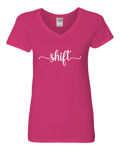 White print Gildan Heavy Cotton™ Women’s V-Neck T-Shirt | 5V00L