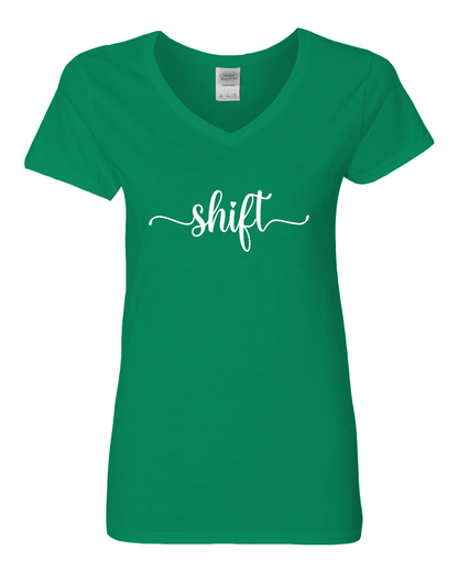 White print Gildan Heavy Cotton™ Women’s V-Neck T-Shirt | 5V00L